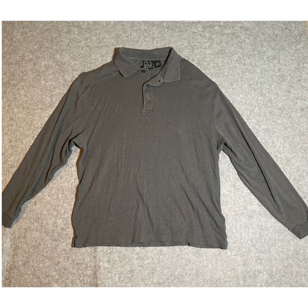 Jos. A. Bank Mens Gray Long Sleeve Polo Shirt Traveler's Collection Large Cotton